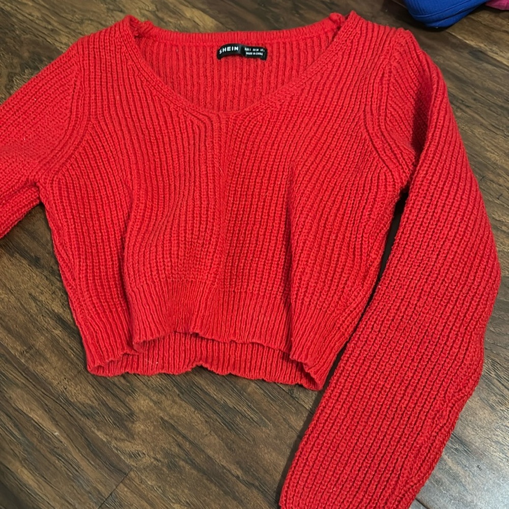 red cropped sweater